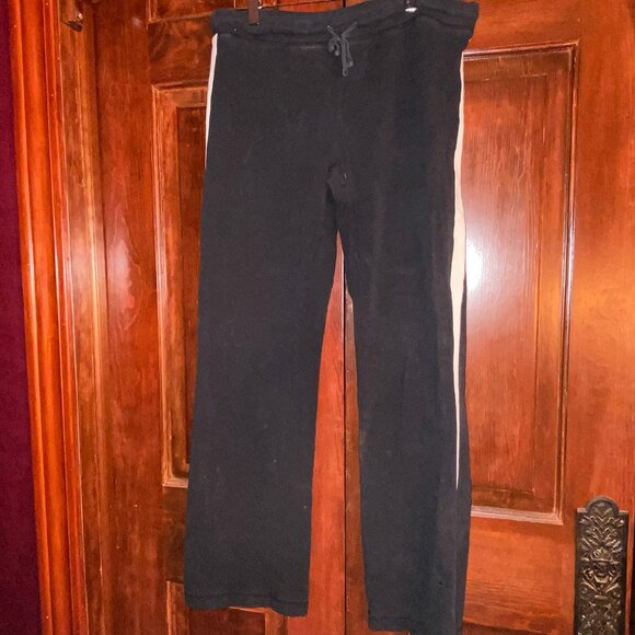 Y2K Black Athleisure Pants with White Stripe, elastic waist with tie - Picture 4 of 9